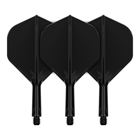 Sistema de vuelo estándar Target K-Flex No2 - Negro Abgebildet ist ein Produkt mit dem Namen 410019_Target_K-Flex_No2_Standard_Flights_Schwarz_19mm_2. Es handelt sich wahrscheinlich um schwarze Standard-Flights für Darts.