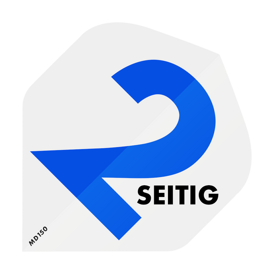 Das Bild zeigt ein großes, blaues Symbol in Form einer umgekehrten "2" mit einem Pfeil. Daneben steht das Wort "SEITIG" in fetten, schwarzen Buchstaben.