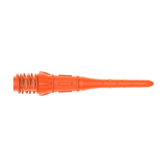 Premium Lippoints (30er Pack) - Spitzen Das Bild zeigt eine orangefarbene Dartspitze aus Kunststoff. Sie hat ein Gewinde am einen Ende und ist am anderen Ende spitz zulaufend.