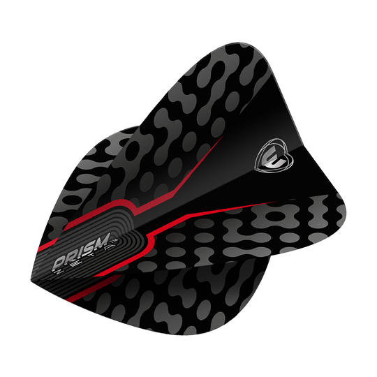 Vuelos Cometa Winmau Zeta Negro Rojo Das Bild zeigt einen Winmau Zeta Black Red Kite Flight. Das Design ist schwarz mit roten Akzenten und einem grauen Muster.