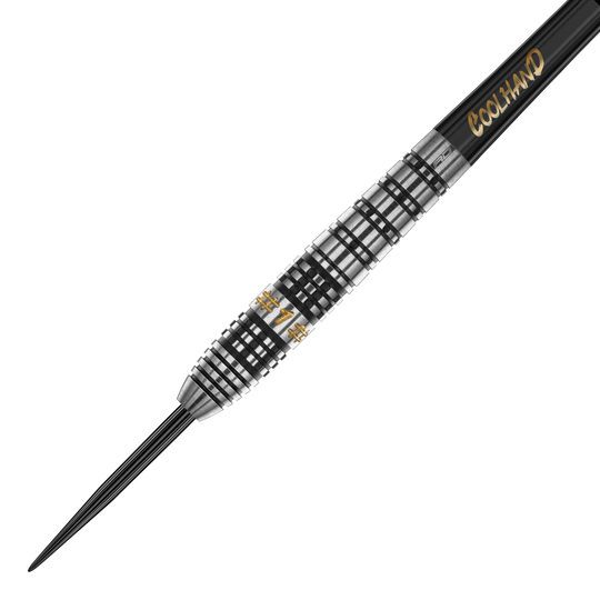 Dardos de acero Red Dragon Luke Humphries Prestige Dies ist ein Steeldart der Marke Red Dragon, Modell "Luke Humphries Prestige". Er hat ein silber-schwarzes Design mit goldenen Akzenten und dem Schriftzug "COOL HAND".