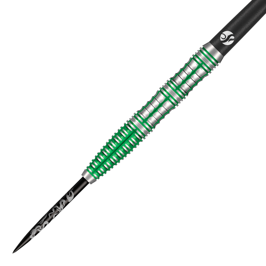 Abgebildet sind die Shot Alchemy Mythril Steeldarts. Sie sind für Präzision und gute Spielbarkeit bekannt.