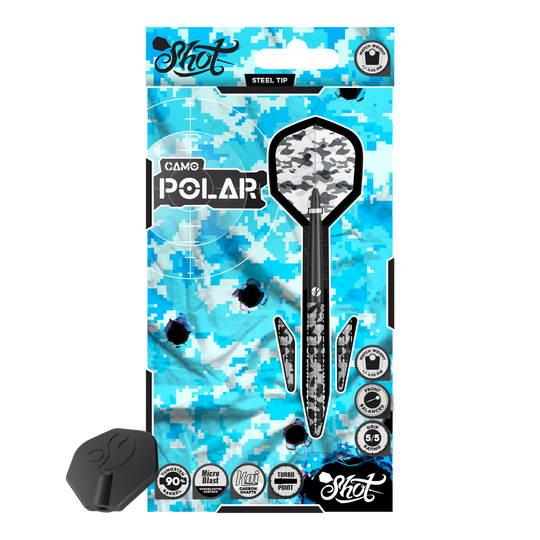 Shot Camo Polar Turbo Point Steeldarts Das Produktbild zeigt Shot Camo Polar TurboPoint Steeldarts. Die Darts unterscheiden sich durch ein Muster.