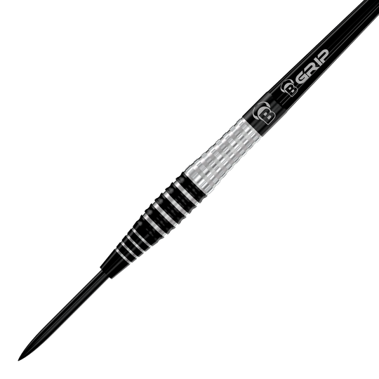 Dardos de acero Bulls Martin Schindler Original Generación 3 Das Bild zeigt den Bulls Martin Schindler Original Generation 3 Steeldart. Der Dart hat ein silber-schwarzes, geriffeltes Griffstück und eine spitze Metallspitze.