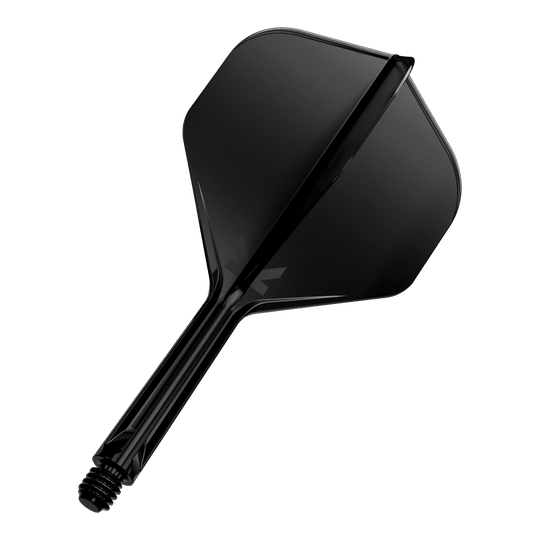 Sistema de vuelo estándar Target K-Flex No2 - Negro Dies ist ein schwarzer Dartflight mit Schaft. Er hat eine glatte Oberfläche und eine klassische, standardisierte Form.