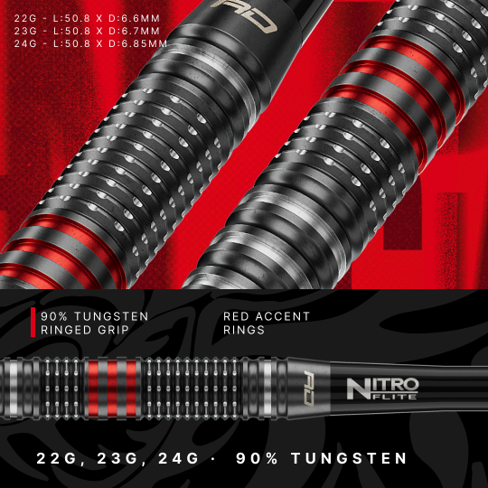 Dardos de acero Red Dragon Jonny Clayton RD-PRO Switch Point Hier sieht man die Red Dragon Jonny Clayton RD-PRO Switch Point Steeldarts. Die Pfeile sind aus Metall und mit schwarzen Elementen versehen.