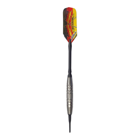 Dardos blandos McDart 85 Tungsten V6 - 16 g Dies ist ein Softdart des Modells "McDart 85er Tungsten V6" mit einem Gewicht von 16g. Der Dartpfeil hat eine rot-gelbe Flight mit der Aufschrift "DEUTSCHLAND".