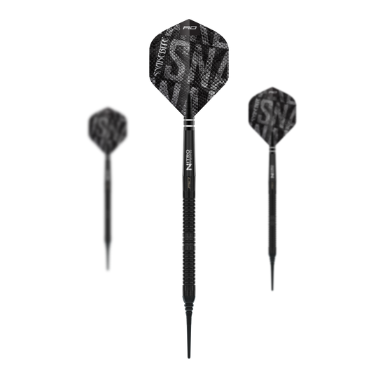 Red Dragon Peter Wright Snakebite Black Mamba Softdarts - 20g. Das Bild zeigt das Set der Softdarts mit 20 Gramm Gewicht.