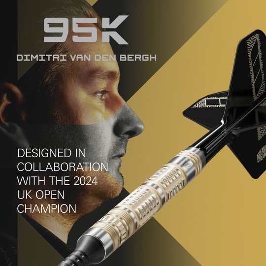 Dardos blandos Target Dimitri Van Den Bergh 95K - 19 g Gezeigt werden die Target Dimitri Van Den Bergh 95K Softdarts - 19g. Die Darts zeichnen sich durch ihr elegantes Design aus.