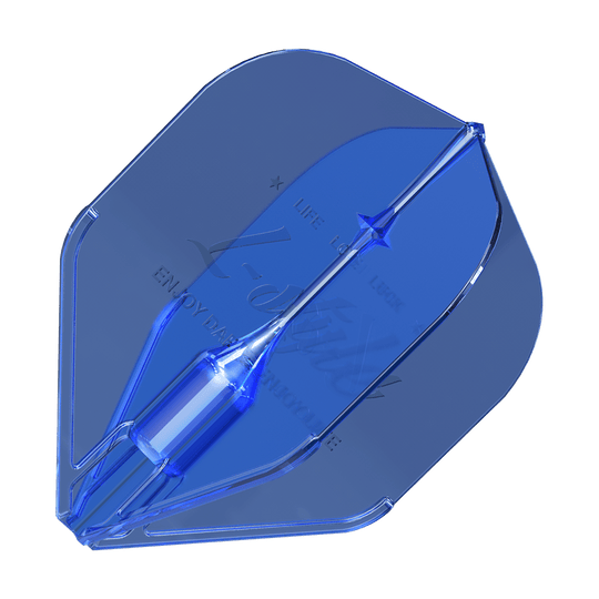 Plumas L-Style Fantom L1EZ Azul Das Bild zeigt einen blauen L-Style Fantom L1EZ Flight für Darts. Er hat eine durchsichtige, moderne Optik und ist in einem Stück geformt.