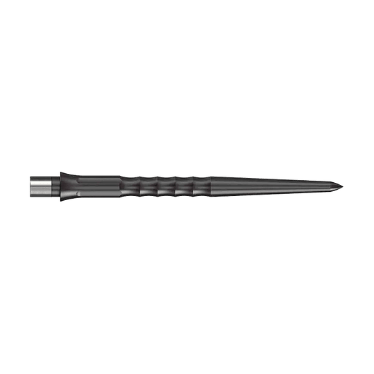 Puntas Steeldart del sistema Caliburn - Ondulada - Sin labio - Negras Auf dem Bild ist eine schwarze Stahlspitze für ein Dart zu sehen. Die Spitze hat eine geriffelte Struktur und ist 32 mm lang.