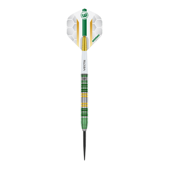 Dardos de acero Winmau Xenon Ein einzelner Winmau Xenon Steeldart ist aus nächster Nähe abgebildet. Der Schaft ist schmal geformt.