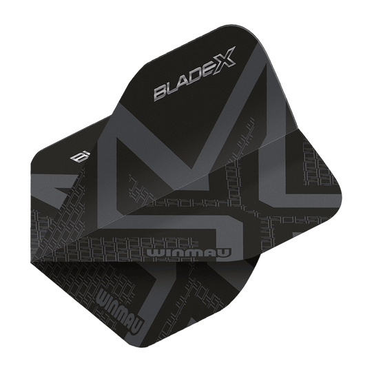 Plumas estándar Winmau Prism Delta Blade X Metallic Black No2 Winmau Prism Delta Blade X Metallic Black No2 Standard Flights wird gezeigt. Ein Dartflugblatt in metallischem Schwarz, Standardgröße Nummer 2.