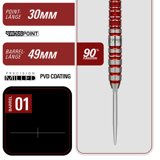 Dardos de acero Target Japan Black Marque Spinel Swiss Point - 23 g Abgebildet sind die Target Japan Black Marque Spinel Swiss Point Steeldarts mit 23 Gramm Gewicht. Die Darts sind speziell für Präzision und Design entwickelt.