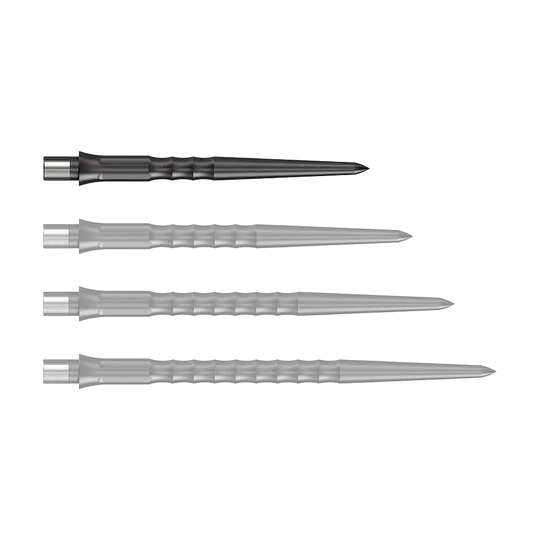 Puntas Caliburn System Steeldart - Onduladas - Sin labio - Negras Abgebildet ist eine schwarze Steeldartspitze mit Ripple NoLip Design, 28 mm lang. Das Produkt gehört zum Caliburn Evo System.