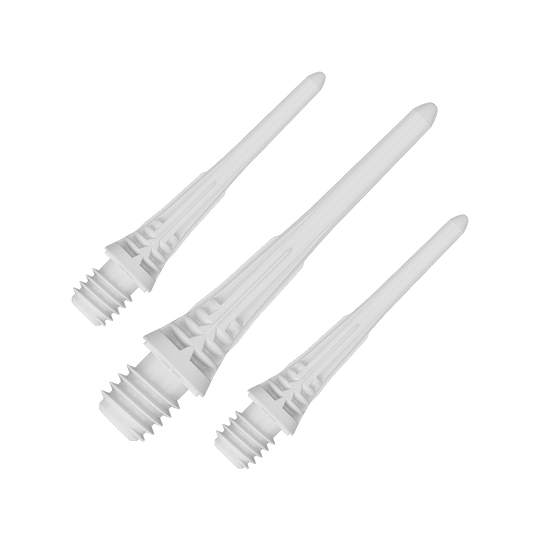 Puntas de dardos Target Cryo Soft (paquete de 30) - Blanco Target Cryo Softdartspitzen 30er Pack - Weiß werden einzeln dargestellt. Das Bild hebt die Form und die Farbe der Softdartspitzen hervor.