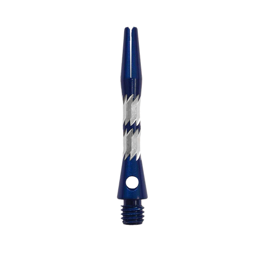 Abgebildet sind Bulls NL Minor Aluminium Shafts in Blau, 33 mm lang. Die Schäfte sind für Dartpfeile geeignet.
