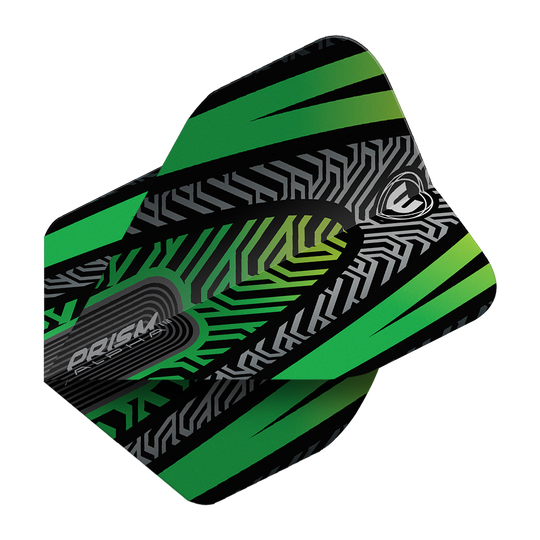 Winmau Prism Alpha Negro Verde No. 2 Vuelos Estándar Dieses Bild zeigt ein Winmau Prism Alpha Schwarz Grün No2 Standard Dartflight. Das Flight hat ein modernes Muster in Schwarz, Grün und Grau.