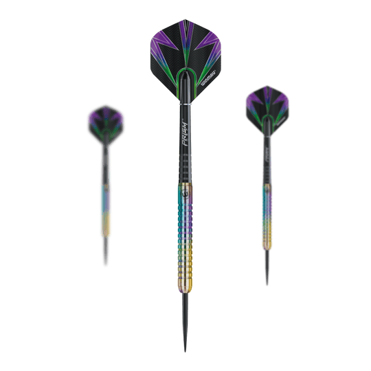 Dardos de acero Winmau Foxfire Urban Ein Set der Winmau Foxfire Urban Steeldarts ist hier abgebildet. Das Produkt besteht aus mehreren Darts.