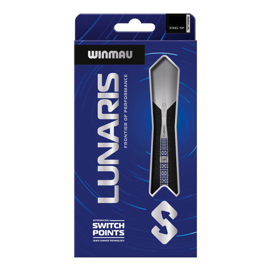Punta de conmutación paralela Winmau Lunaris Steeldarts Das Bild zeigt die Winmau Lunaris Parallel Switch Point Steeldarts. Die Darts liegen nebeneinander und sind deutlich zu erkennen.