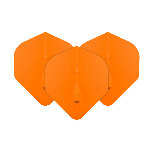 Vuelos estándar L-Style Champagne L1EZ Das Bild zeigt drei orangefarbene L-Style Champagne L1EZ Standard Flights. Sie sind für den Gebrauch bei Darts gedacht und haben eine klassische Standardform.