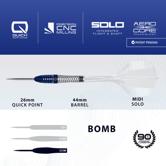 Dardos de acero Harrows GEO Bomb Quick Point Harrows GEO Bomb Quick Point Steeldarts werden dargestellt. Das Bild zeigt Design und Details dieses Dartprodukts.