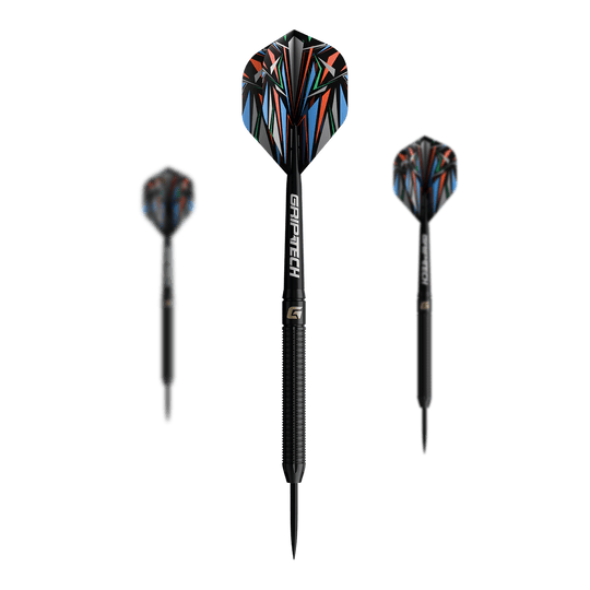 Das Bild zeigt die GOAT Athlete Black Tungsten Steeldarts. Die Darts haben ein elegantes, schwarzes Design und sind aus Wolfram gefertigt.
