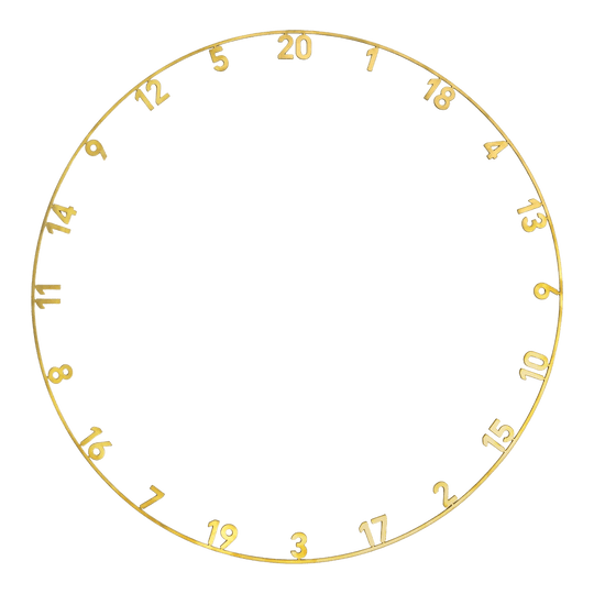 Anillo numérico de una sola pieza cortado con láser de precisión 180 Ein goldener Lasercut-Zahlenring für eine Dartscheibe wird dargestellt. Es handelt sich um das Modell Precise 180 OnePiece.