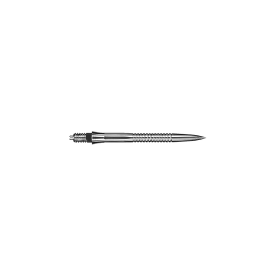 Puntas de dardo Caliburn EZ-EVO - Ranuradas - Plateadas Zu sehen sind Dartspitzen mit Rillen im silbernen Design und einer Länge von 28 mm. Diese Dartspitzen sind für präzises Dartspiel gedacht.