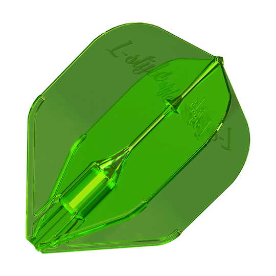 Plumas L-Style Fantom L3EZ Verde Das Bild zeigt ein grünes L-Style Fantom L3EZ Dart-Flight. Es hat eine glänzende, transparente Oberfläche und eine stabile Form.