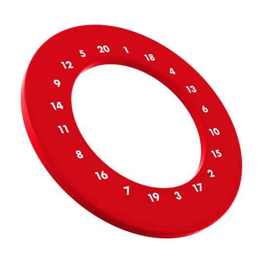 Marco para dardos HD Numbers - Colores personalizados Das Bild präsentiert einen Dartboard Surround in Rot ohne Logo. Der Surround ist mit HD-Zahlen ausgestattet.