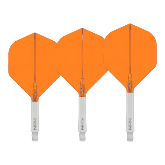 Red Dragon Nitroflite Eje blanco Vuelos naranjas No2 Das Bild zeigt das Produkt Red Dragon Nitroflite White Shaft Orange Flights No2. Es handelt sich um einen weißen Dart-Schaft mit orangefarbenen Flights.
