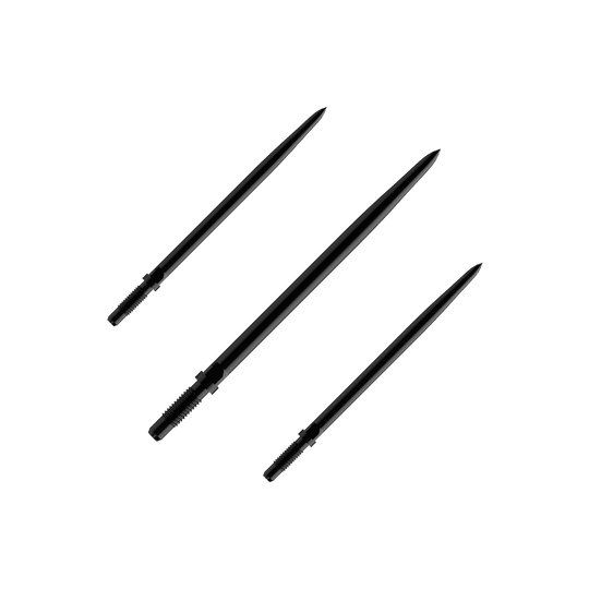 Puntas de dardo convertibles Bulls NL - Lisas - Negras Das Bild zeigt einen Artikel mit dem Namen BU57701_BullsNL_Convertible_Points_Smooth_Schwarz_36mm_1Set. Vermutlich handelt es sich um einen Satz schwarzer, glatter Dartspitzen mit einer Länge von 36 mm.