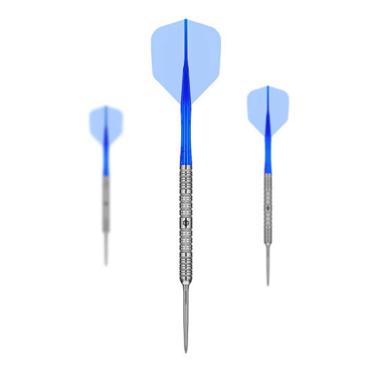 Dardos de acero Caliburn Rix EZ-EVO R1 Auf diesem Bild sieht man die Caliburn Rix EZ-EVO R1 Steeldarts im Set. Die Steeldarts sind zusammen angeordnet.