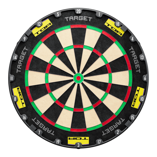 Paquete de diana de dardos de acero con forma de objetivo envolvente, campeón mundial Luke Littler 2025 Das Bild zeigt ein Dartboard-Set mit dem Namen "Target Luke Littler World Champion 2025 Surround Tor Steeldartboard Bundle". Das Board hat eine schwarze Umrandung mit den Aufschriften "TARGET" und "TOR".