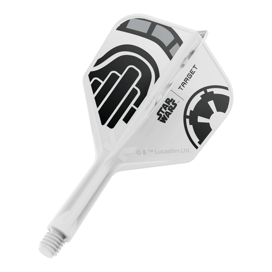 Vuelos Target Star Wars K-Flex Stormtrooper No. 6 Ein Dart-Flight aus der Star Wars KFlex Stormtrooper No6 Serie wird gezeigt. Dieser Flight ist kurz und misst 19 mm.