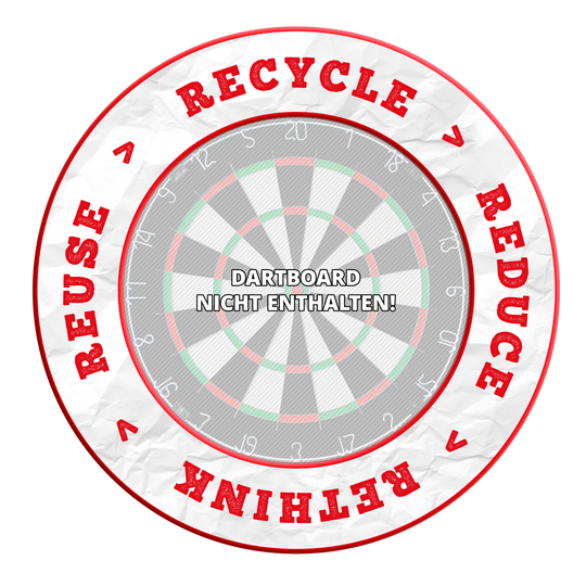 McDart Reciclar Reducir Repensar Reutilizar Marco de dardos Das Bild zeigt einen Artikel namens DBS-RRRR2_Surround_Recyle_Reuse_Reduce_Rethink_Rot_1. Vermutlich geht es um ein rotes Produkt zum Thema Recycling und Umweltschutz.