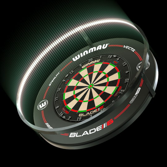 PAQUETE Winmau Plasma Iluminación LED y envolvente Das Bild zeigt das Winmau Plasma LED Beleuchtung und Surround Bundle mit einer beleuchteten Dartscheibe. Die LED-Leiste sorgt für optimale Ausleuchtung und ein modernes Design.
