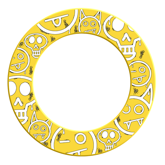 McDart Graffiti Emojis Diana envolvente Das Bild zeigt das Produkt mit dem Dateinamen MSF-A6_McDart_Graffiti_Emojis_Dartboard_Surround_Gelb_2. Es handelt sich offenbar um einen gelben Dartboard Surround mit Graffiti Emojis.