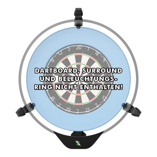 Scolia Home 2 FLEX - Sistema electrónico de autopuntuación 2026 Das Bild zeigt das Produkt "Scolia Home 2 FLEX – Electronic Score System" rund um ein Dartboard. Auf dem Bild steht der Hinweis, dass Dartboard, Surround und Beleuchtungsring nicht enthalten sind.