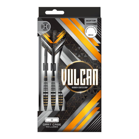 Zu sehen sind die Harrows Vulcan Softdarts. Diese Softdarts zeichnen sich durch ihr modernes Design aus.