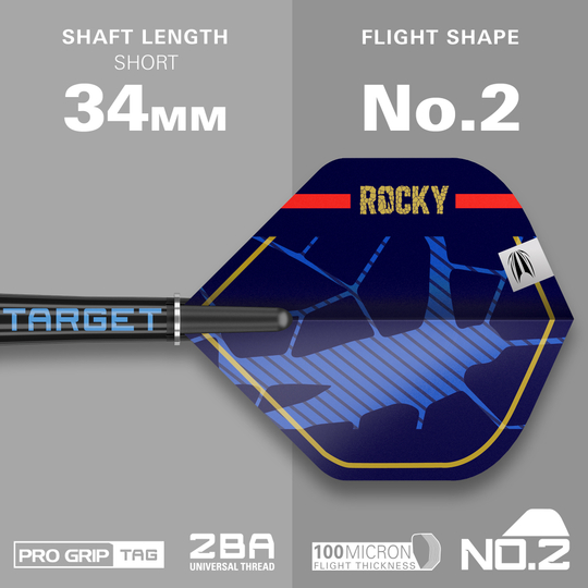 Dardos blandos Target Josh Rock GEN1 - 20 g Das Bild zeigt einen Softdart aus der Serie "Target Josh Rock GEN1" mit einem Gewicht von 20g. Der Schaft ist 34 mm lang und der Flight hat die Form Nr. 2.