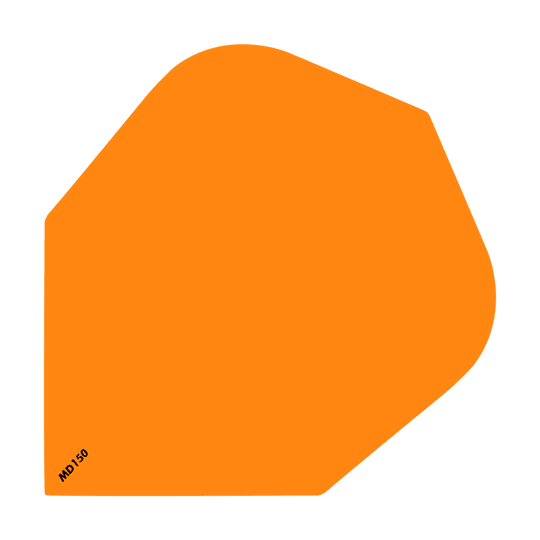 MCD199_McDart_MD150_Standard_Flights_Orange_1 Das Bild zeigt ein einfaches, orangefarbenes Dart Flight mit der Aufschrift "MD150" in der Ecke. Es handelt sich um das Produkt "McDart MD150 Standard Flights".