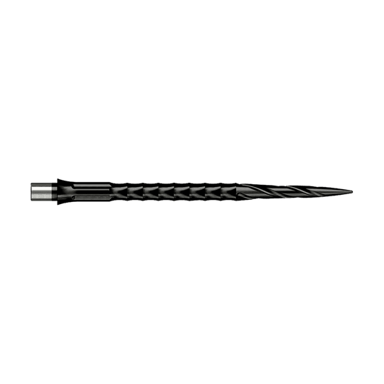 Puntas de dardos de acero Caliburn System - Spiro - Sin pestaña - Negras Abgebildet ist ein Produkt mit dem Dateinamen EVO033_Caliburn_Evo_System_Steeldartspitzen_Spiro_NoLip_Black_40mm_2. Es handelt sich vermutlich um Steeldartspitzen in schwarzer Ausführung.