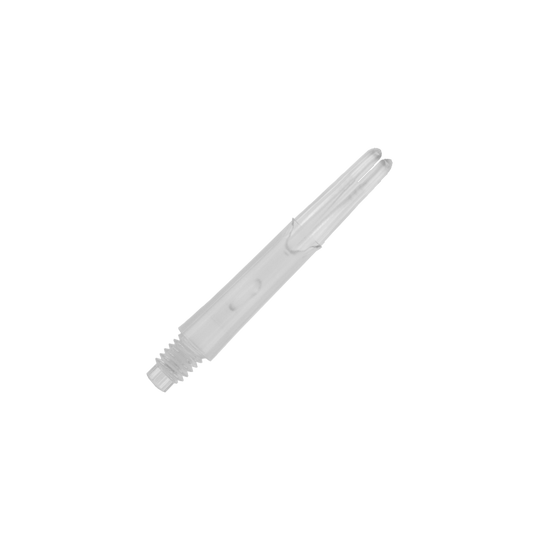 Ejes en L estilo L bloqueados rectos - transparente Auf dem Bild ist ein transparenter, gerader Dart-Schaft zu sehen. Er hat ein Schraubgewinde an einem Ende und ist 32 mm lang.