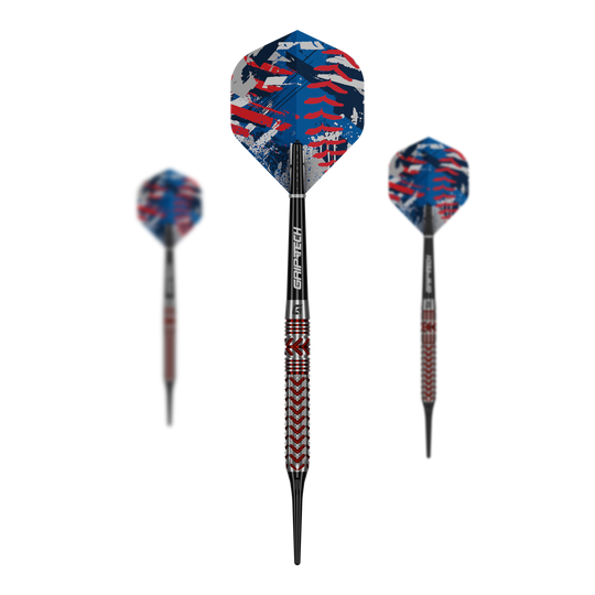 Dardos suaves GOAT Curveball - 20 g GOAT Curveball Tungsten Softdarts - 20g werden auf diesem Bild gezeigt. Die Softdarts bestehen aus Tungsten und wiegen 20 Gramm.