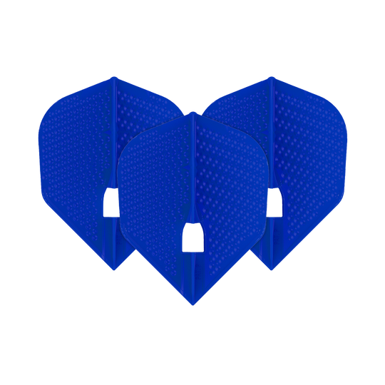 L-Style Flights Dimple Champagne L3PRO Shape Das Bild zeigt drei blaue L-Style Flights im Dimple Champagne L3PRO Shape. Die Flights haben eine strukturierte Oberfläche mit kleinen Punkten.