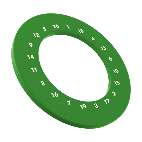 Marco para dardos HD Numbers - Colores personalizados Ein grünes, rundes Dartboard-Surround ohne Logo ist auf dem Bild zu sehen. Es wird genutzt, um die Wand vor Dartpfeilen zu schützen.