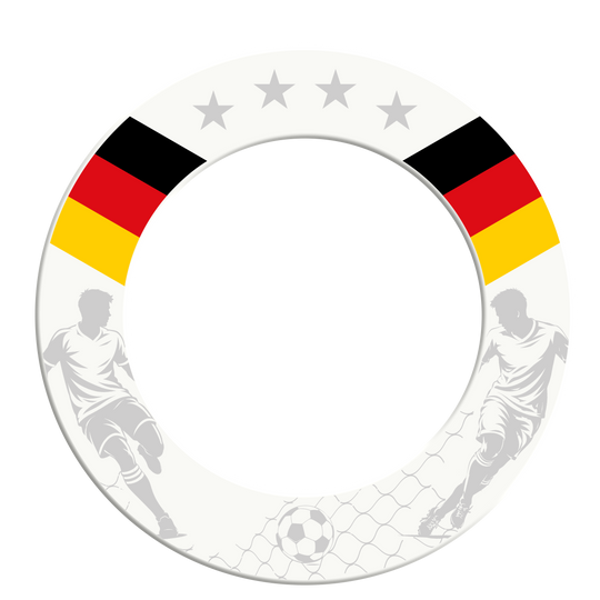 Tablero de dardos de fútbol McDart Gezeigt wird die McDart Fußball Dartboard Surround. Diese Umrandung schützt die Wand und bringt Fußball-Design an das Dartboard.