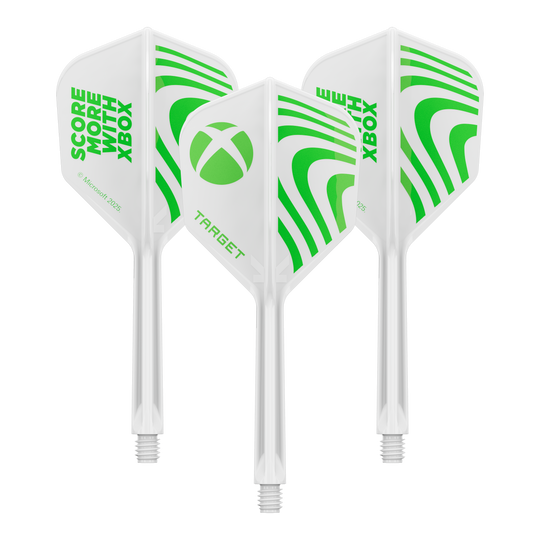 Hier sieht man vermutlich ein Set Target Xbox KFlex No6 Flights in 33mm. Das Produkt wird als Zubehör für Dart dargestellt.